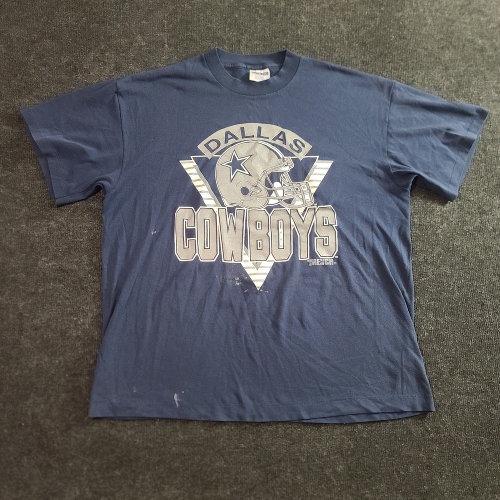 Vintage Dallas Cowboys T-Shirt XL Trench Single‎ Stitch Made USA 80s 90s Stained